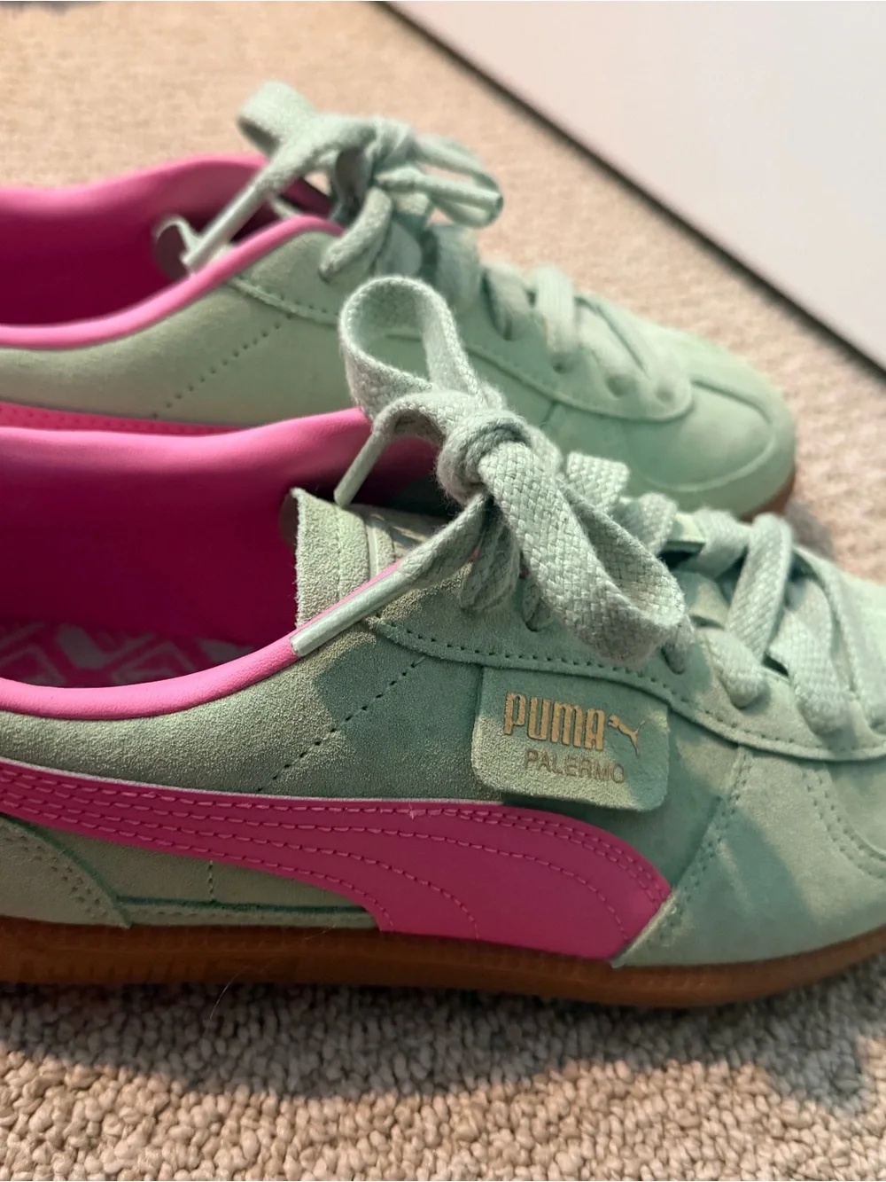 Puma Kids Palermo Suede Sneakers in Mint Green & Hot Pink